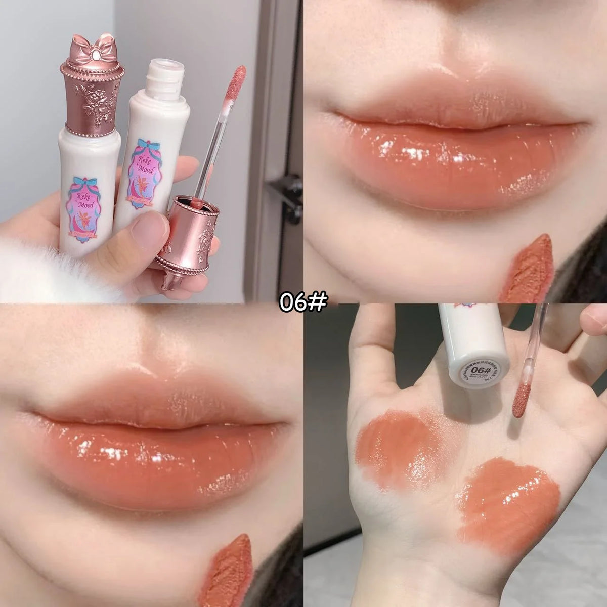 Fairy Mirror Jelly Lip Glaze 6Color Water Light Lip Gloss Lasting Moisturising Non-sticky Film-forming Lipstick Tint Lips Makeup HIP 06
