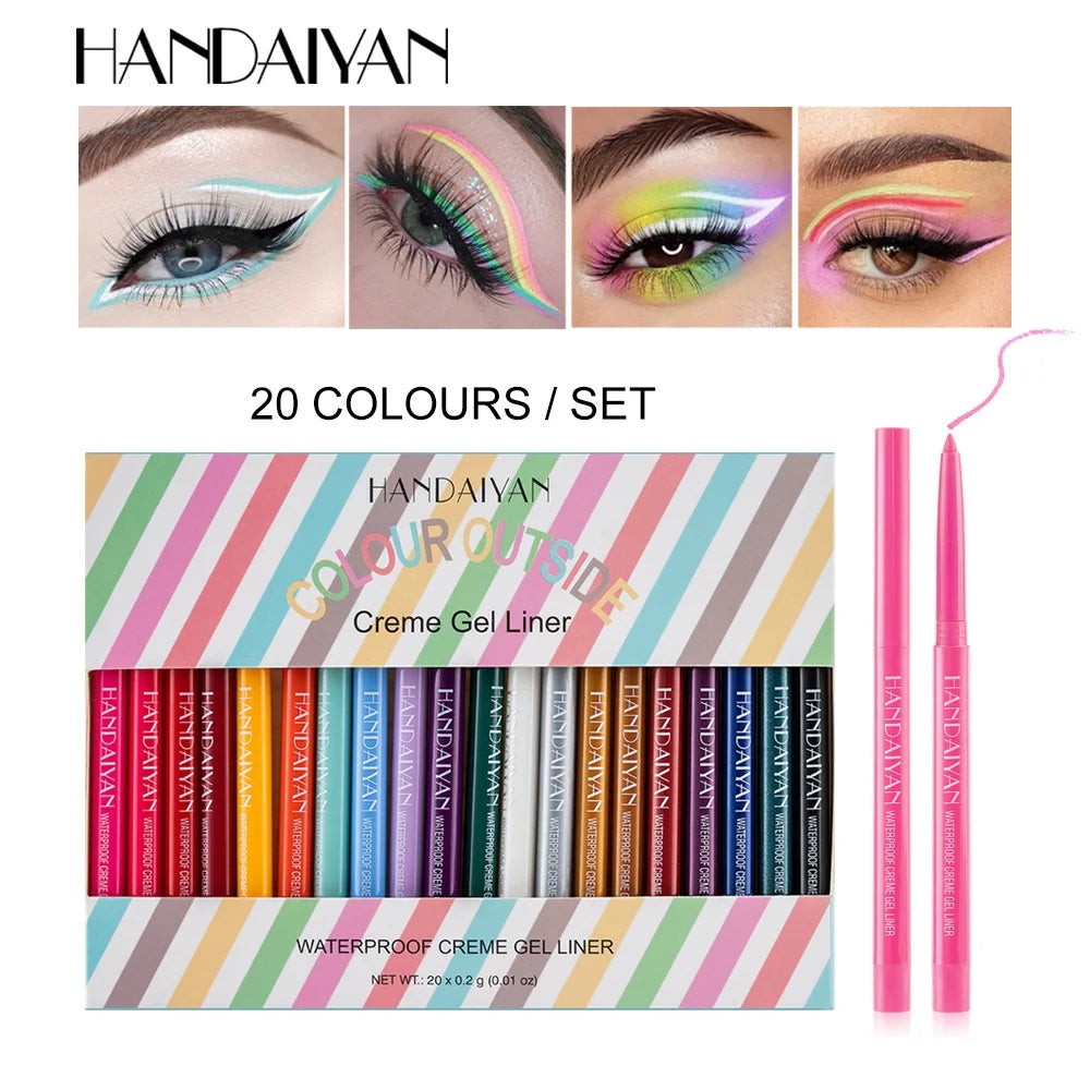 Handaiyan 12/20 Color Waterproof Gel Creme Eyeliner Pencil Set Gel Eyeliner Set HIP 20PCS SET