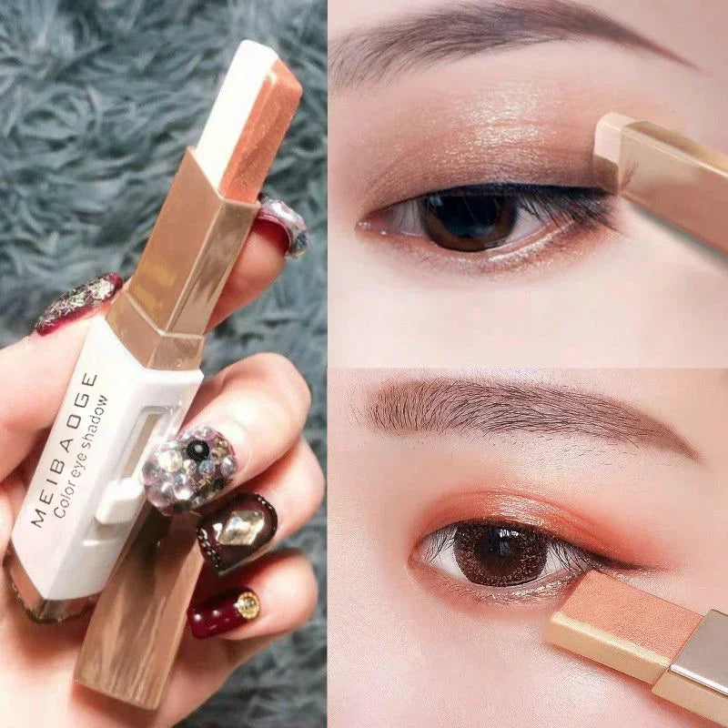 Professional 2 In 1 Double Color Gradient Velvet Shadow Stick Eye Makeup Waterproof Lasting Shimmer Metallic Eyeshadow Makeup HIP