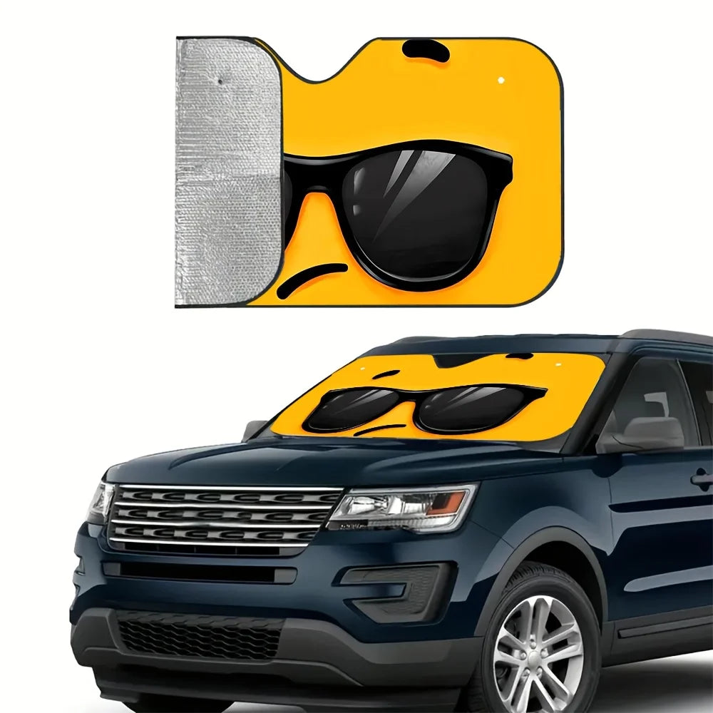 Cartoon Glasses Raised Eyebrow Car Windshield Sun Shade Car Windshield Shade HIP
