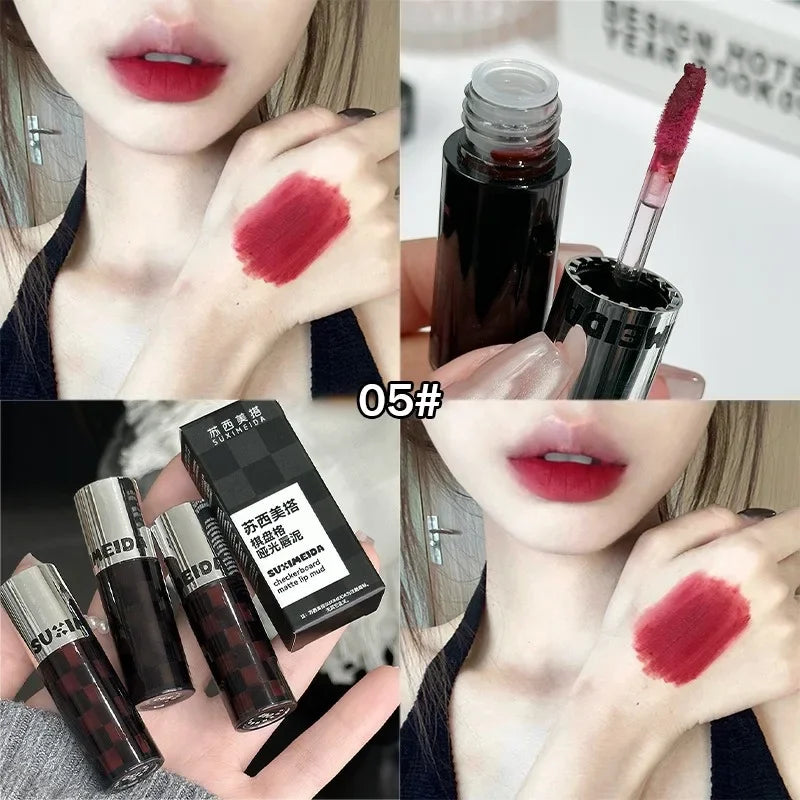 Punk Dark Purple Matte Lip Mud Mousse Lipstick Waterproof Sexy Orange Brown Velvet Lip Gloss Lasting Non-stick Deep Color Makeup HIP 05