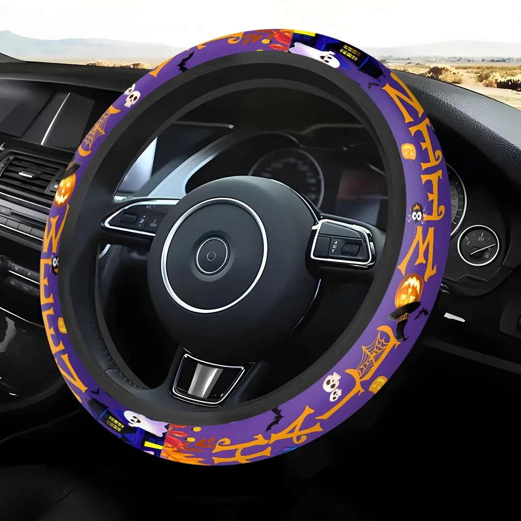 Halloween Pumpkin Bat Car Steering Wheel Cover – Washable Steering Wheel Cover HIP