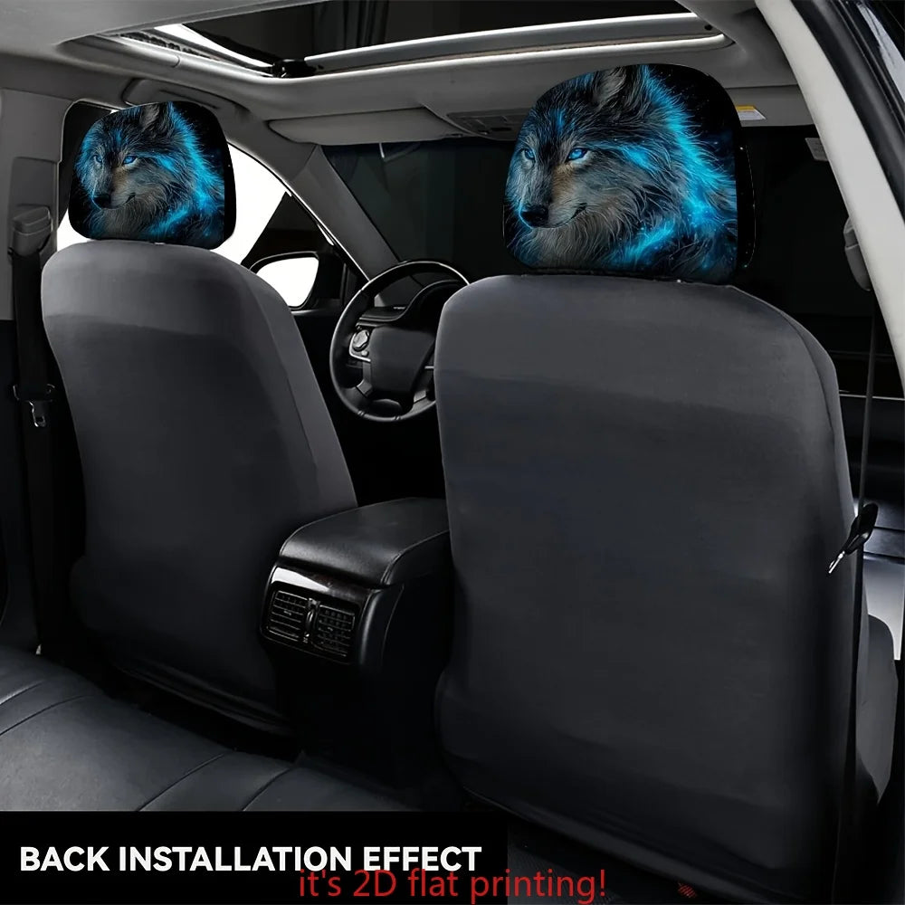 2-Pack Blue Wolf Print Car Headrest Covers – Universal Fit Car Headrest Covers HIP