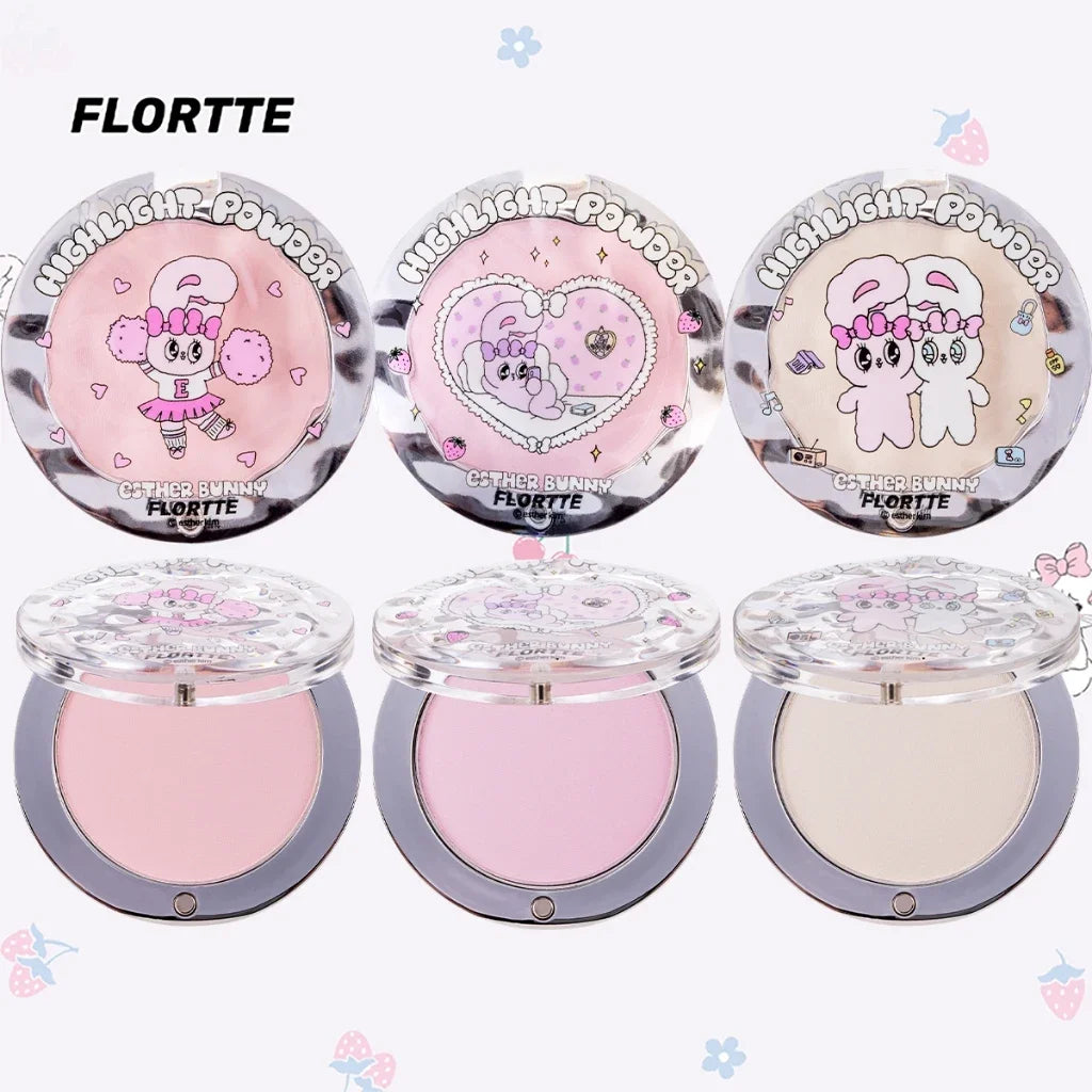 FLORTTE BUNNY Highlighter Powder & Facial Blush – Glow Highlighter Blush Powder HIP