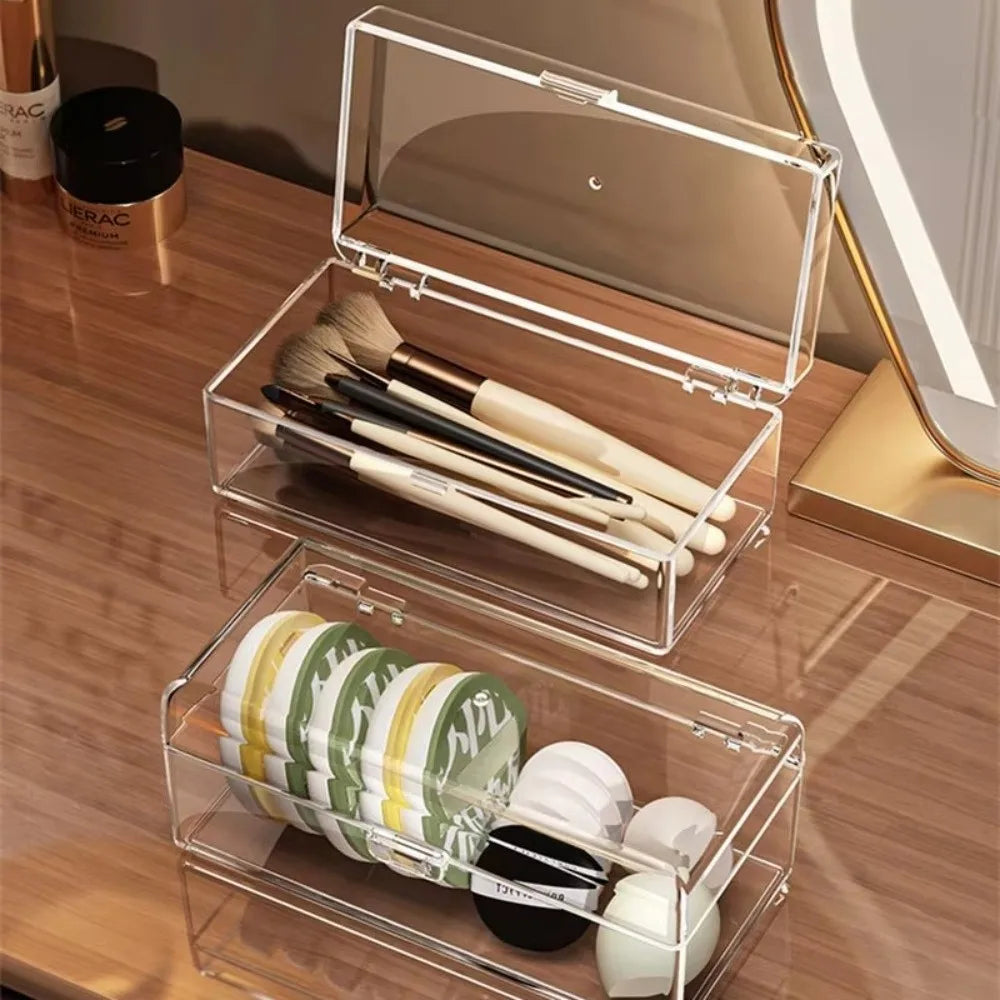 Stackable Acrylic Makeup Brush & Sponge Storage Box with Lid Makeup Storage Organizer HIP
