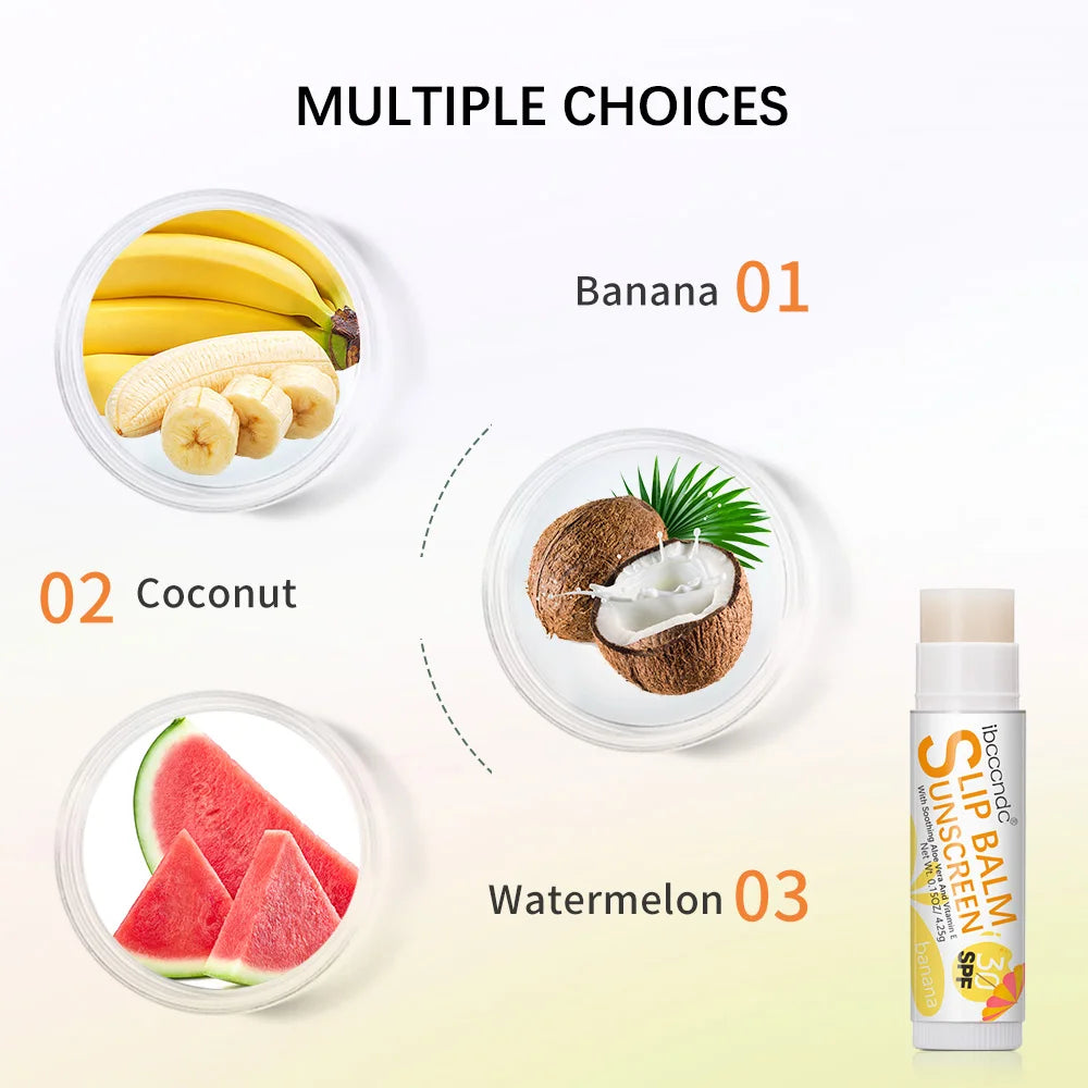 1 Piece Sunscreen Lip Balm SPF 30 UVA Protection Lips Moisturizer Watermelon Coconut Banana Flavor Colorless Lipstick Sun Care HIP