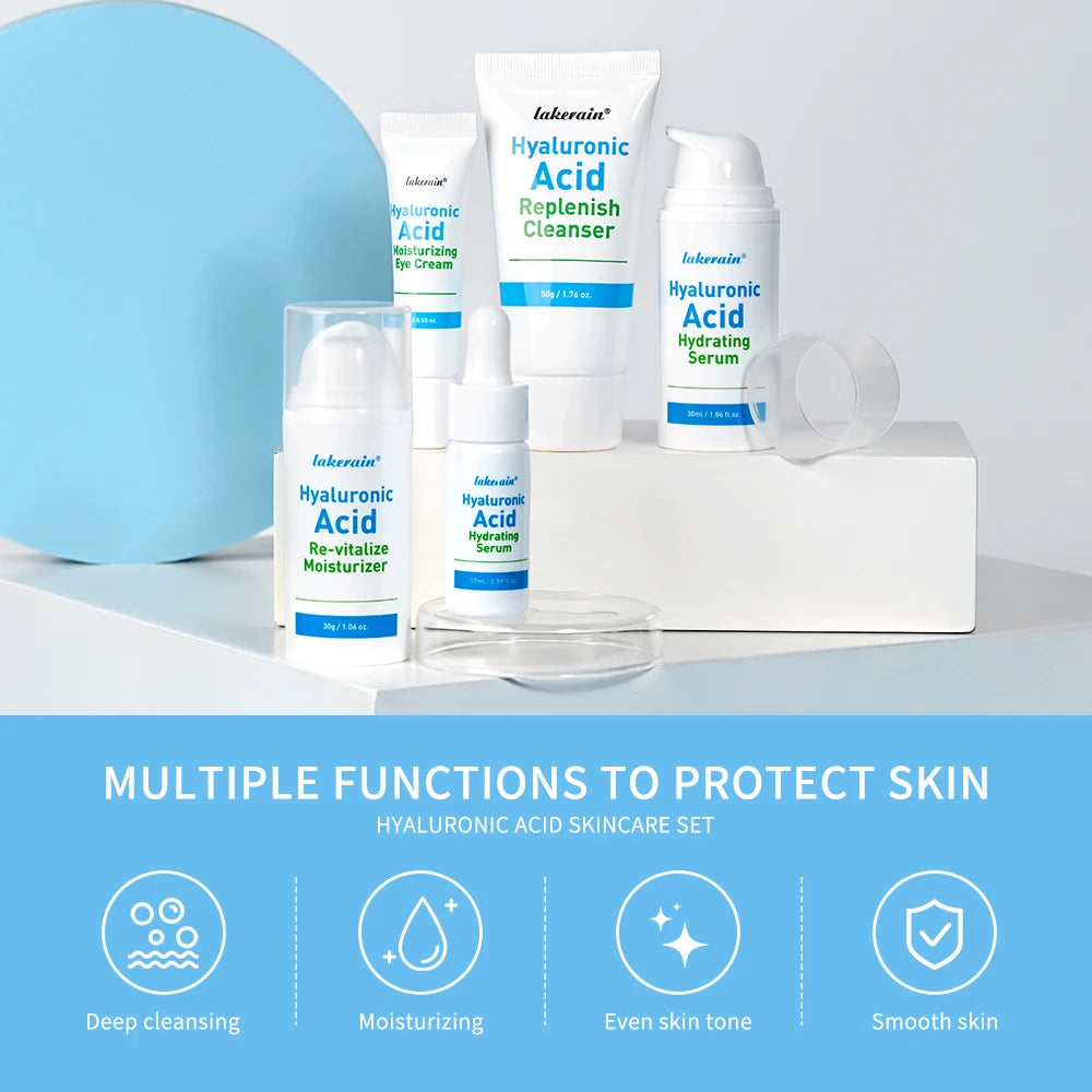 Hyaluronic Acid Skin Care Set Facial Serum Moisturizing Eye Cream Hydrating Repair Reduce Redness Dryness Anti‑Aging Face Care HIP