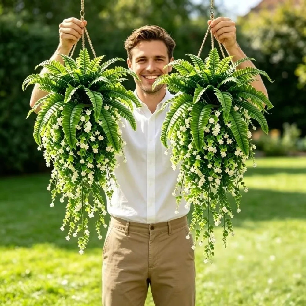 3-Piece UV Resistant Artificial Hanging Fern Vines Set Artificial Hanging Plant HIP