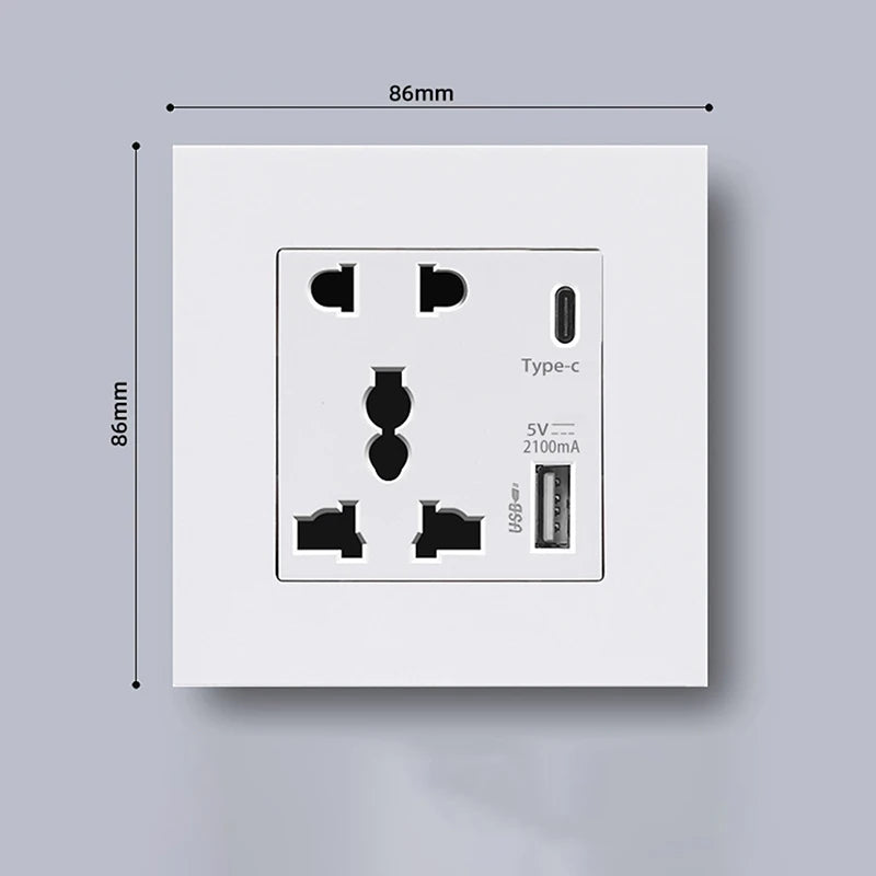 UK Wall Socket with USB-A & Type-C Fast Charging Ports USB Wall Socket HIP White