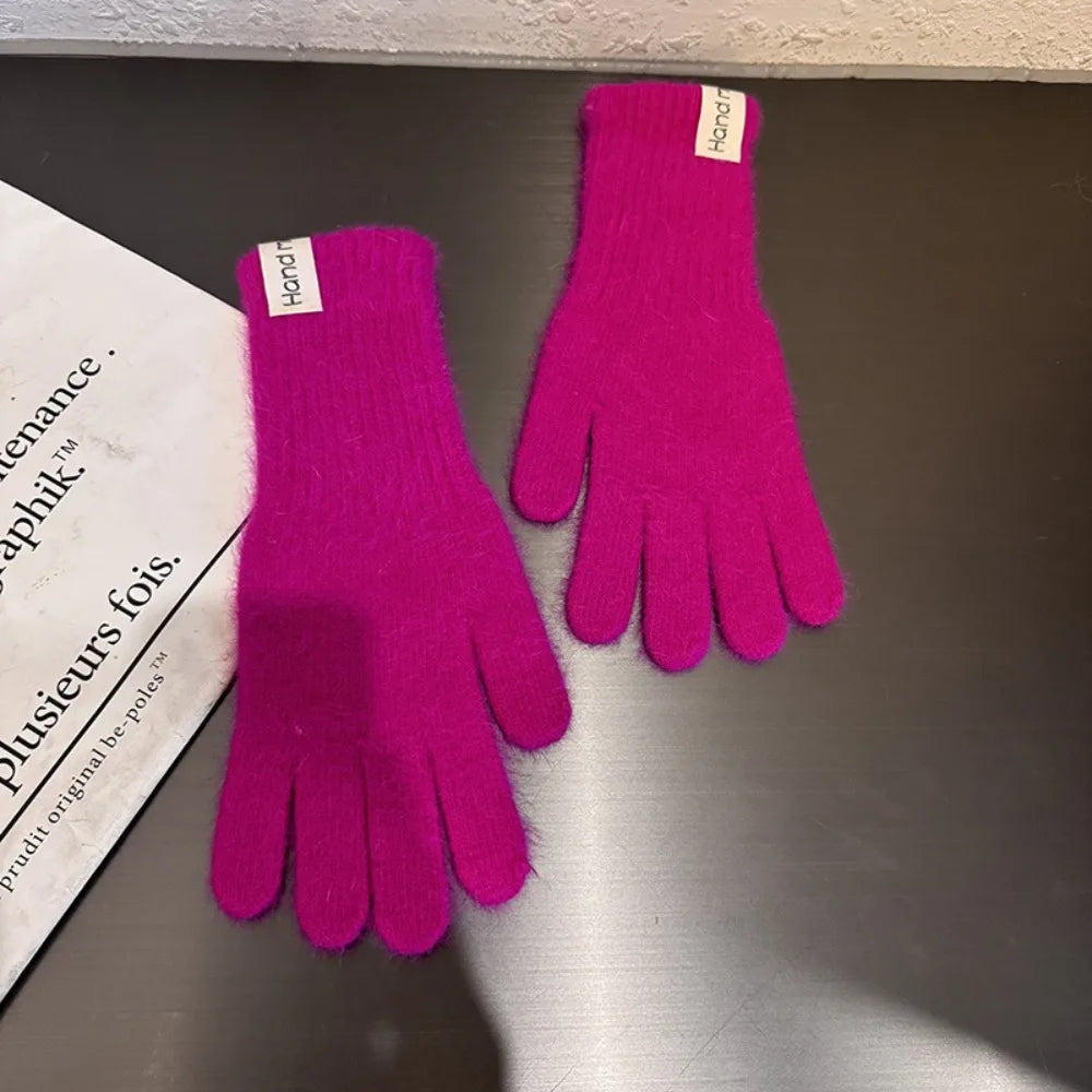 Women's Knit Touch Screen Winter Gloves – Candy Colors Winter Knit Gloves HIP Rose Red