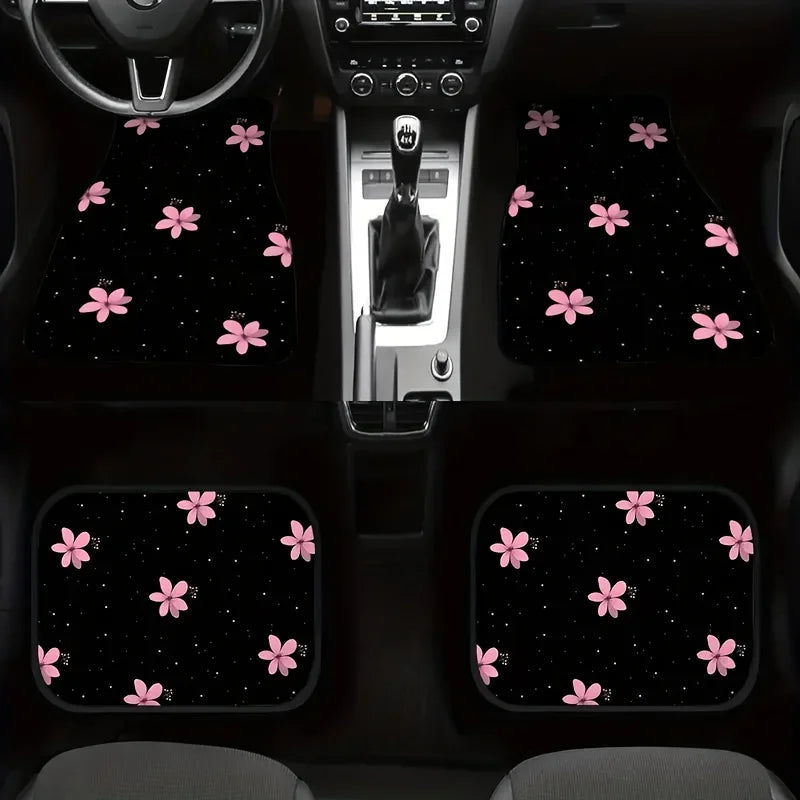 4-Piece Pink Flower Car Floor Mats – Easy Clean Gift Set Car Floor Mats HIP