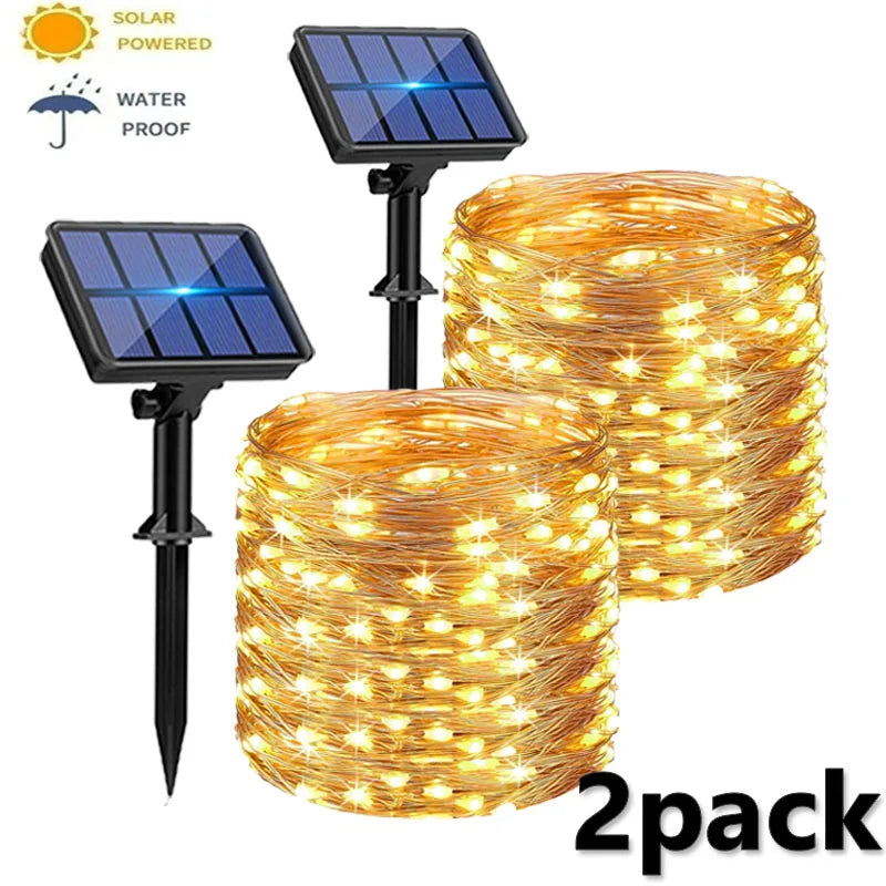 4-Pack Solar Fairy String Lights Outdoor – 8 Modes IP67 Solar String Lights HIP warm 2pack 15m 150LED