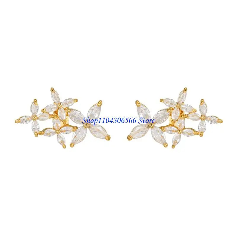 Floral Zirconia Ear Attachment for FreeClip 1 & 2 | Gold Silver Earphone Accessory Clip HIP Gold CN