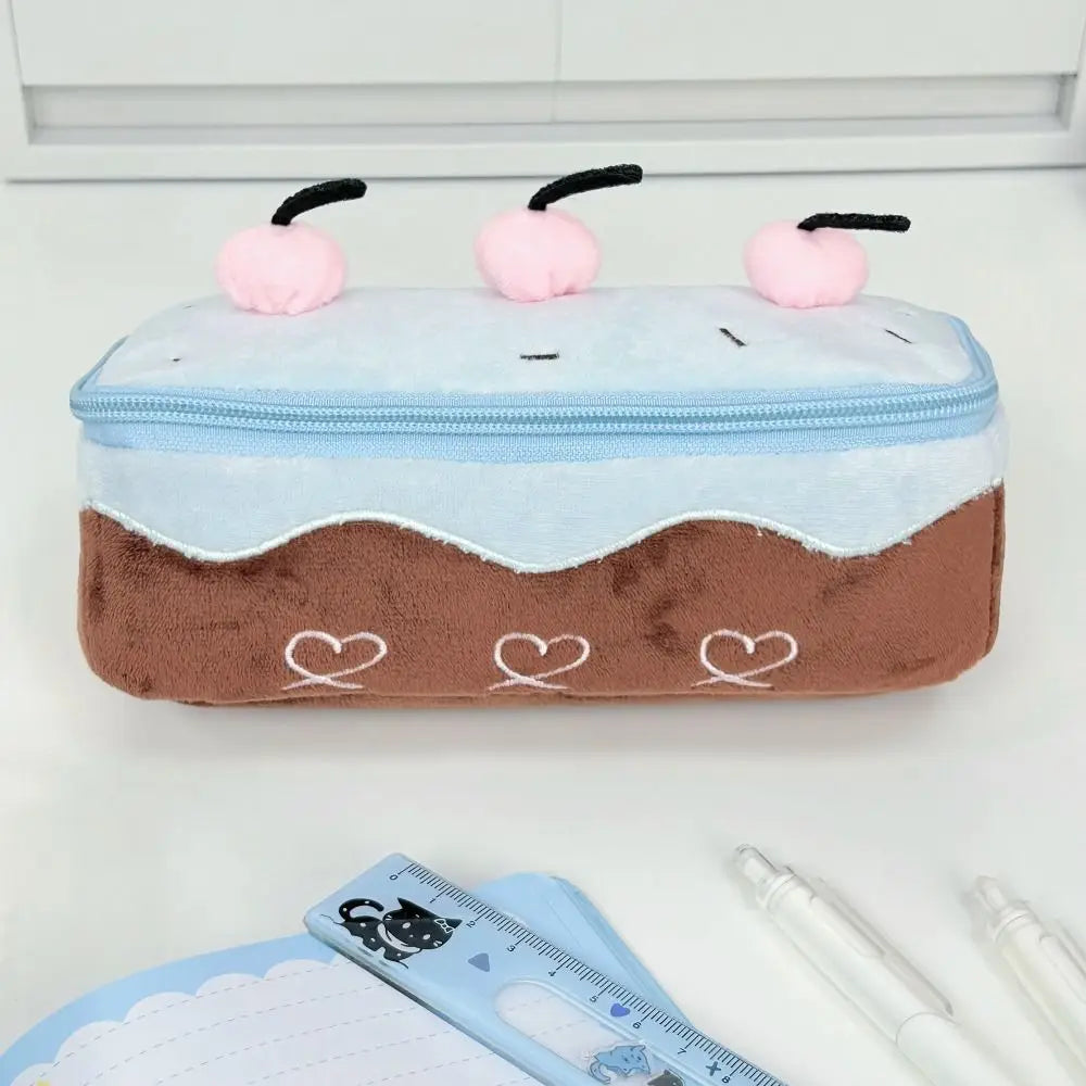 Kawaii Cherry Cake Pencil Case – Large Capacity Plush Pen Bag Pencil Case HIP