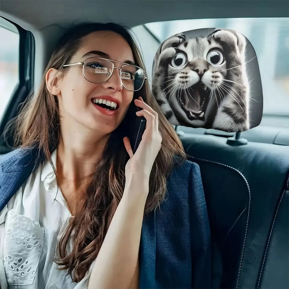 2-Pack Cat Print Car Headrest Covers – Universal Fit Car Headrest Cover HIP
