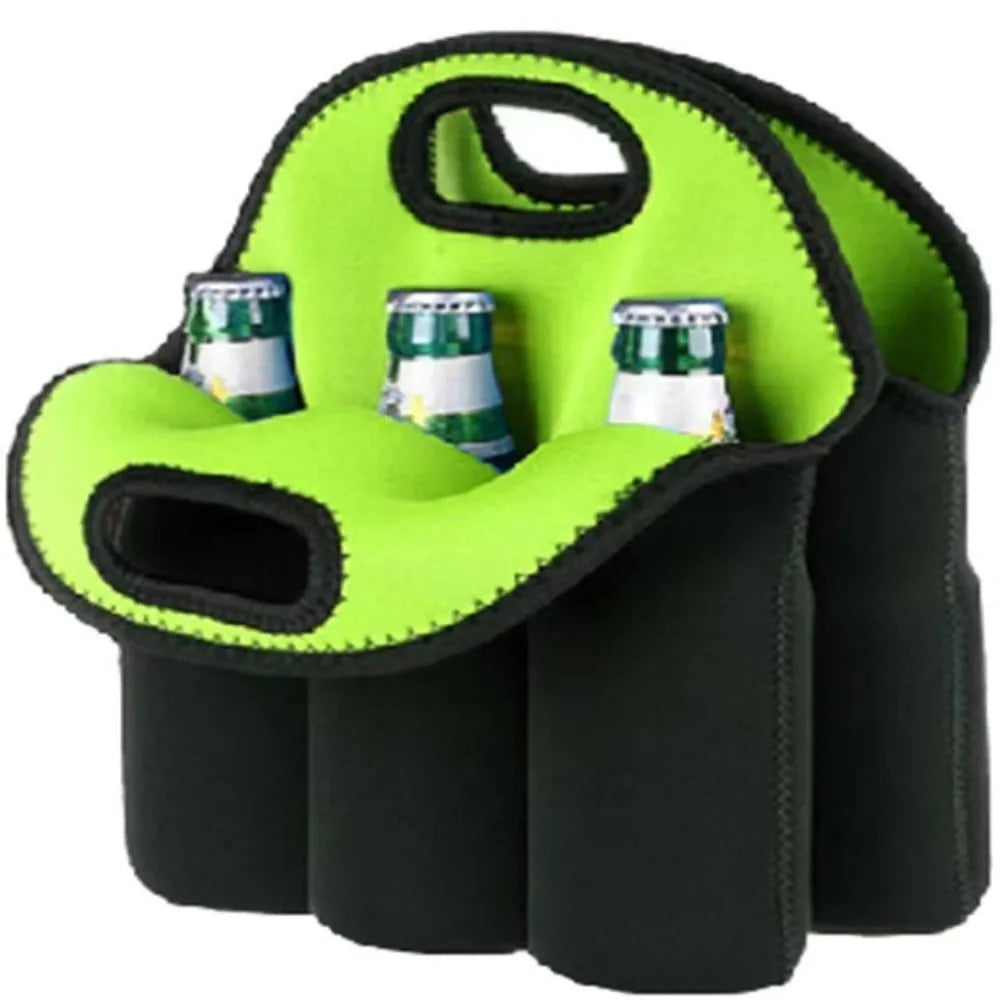 Insulated 6-Bottle Neoprene Carrier Tote Bag with Handle Insulated Bottle Carrier HIP Green