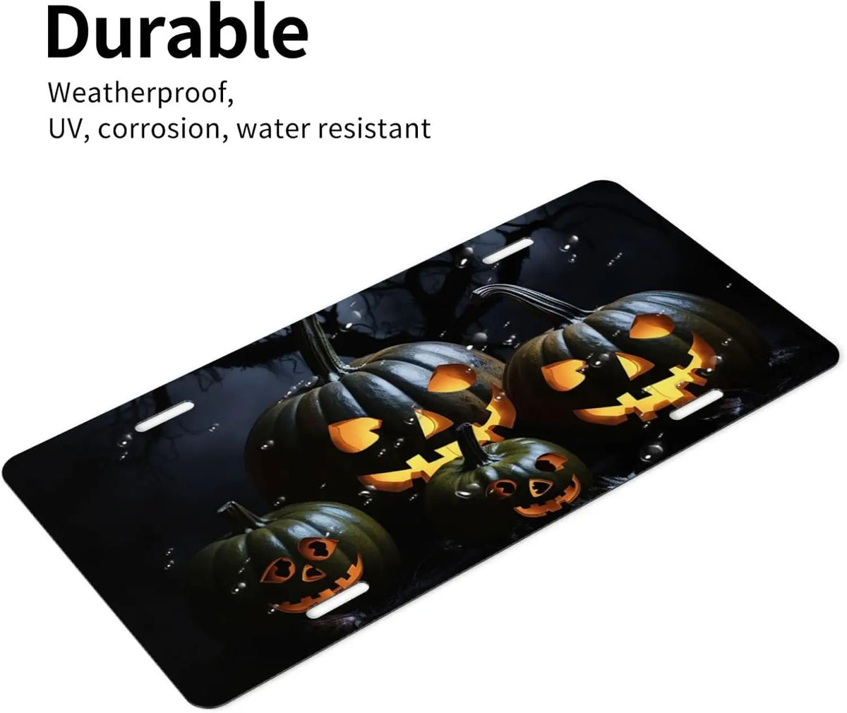 Halloween Pumpkin Aluminum Front License Plate Cover | 4 Holes Novelty License Plate HIP
