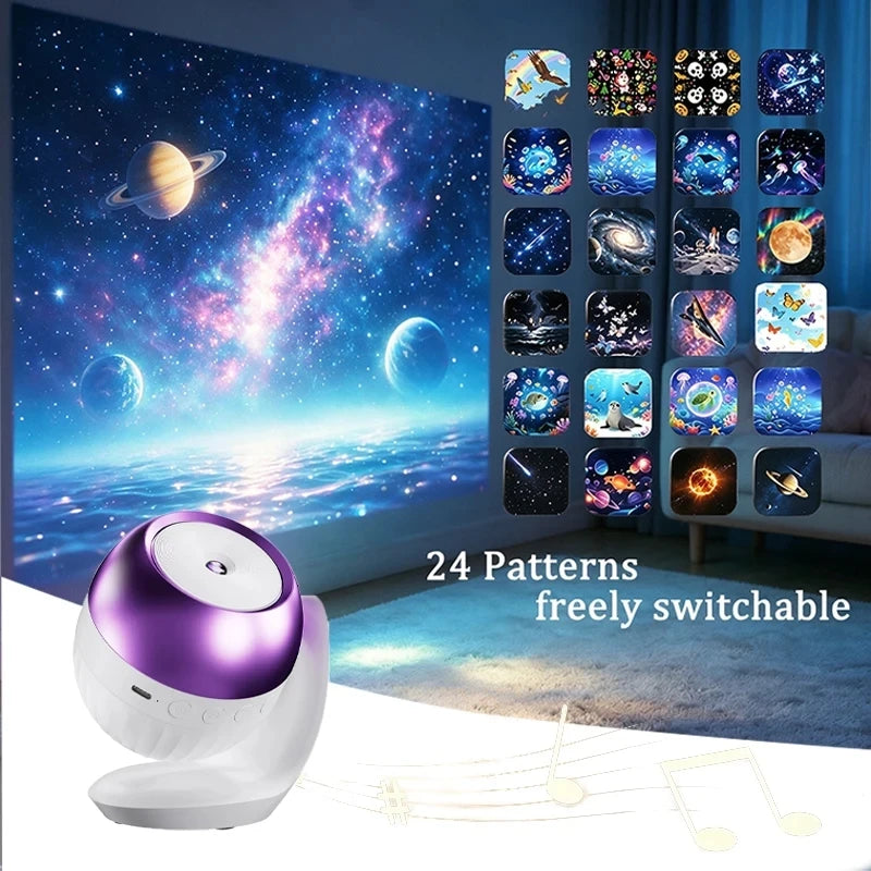 2026 Starry Ocean Galaxy Projector Night Light Auto Timer 24 Patterns 360° Rotatable Lamp with Sleep Sounds Kids Bedroom Decor G HIP 24 in 1 White