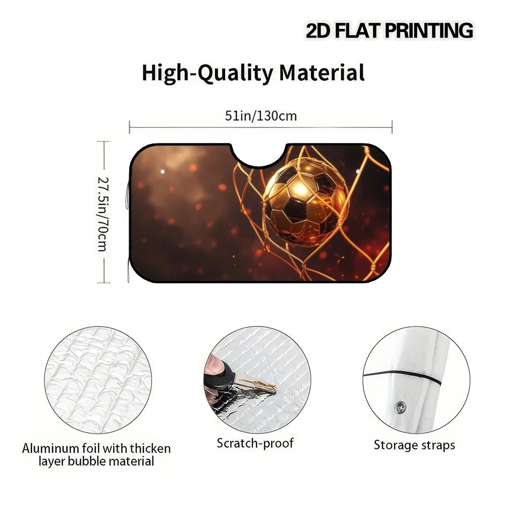 Golden Soccer Ball Car Sun Visor – Polyester Suction Cup Car Sun Visor Cover HIP