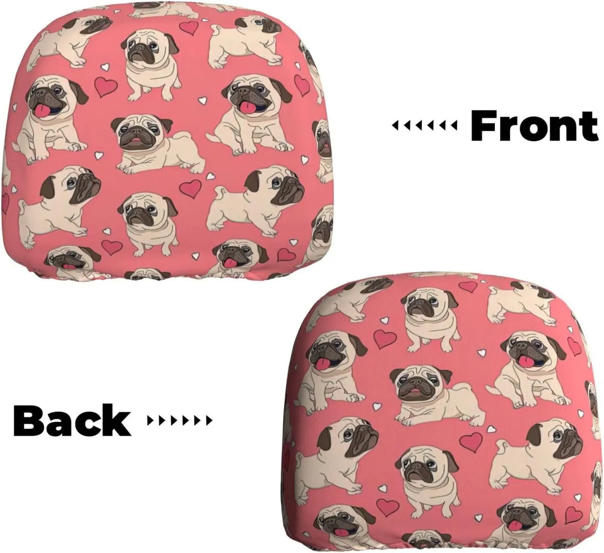 Cartoon Pug Dog Car Headrest Covers – Set of 2 | Universal Car Headrest Cover HIP 1