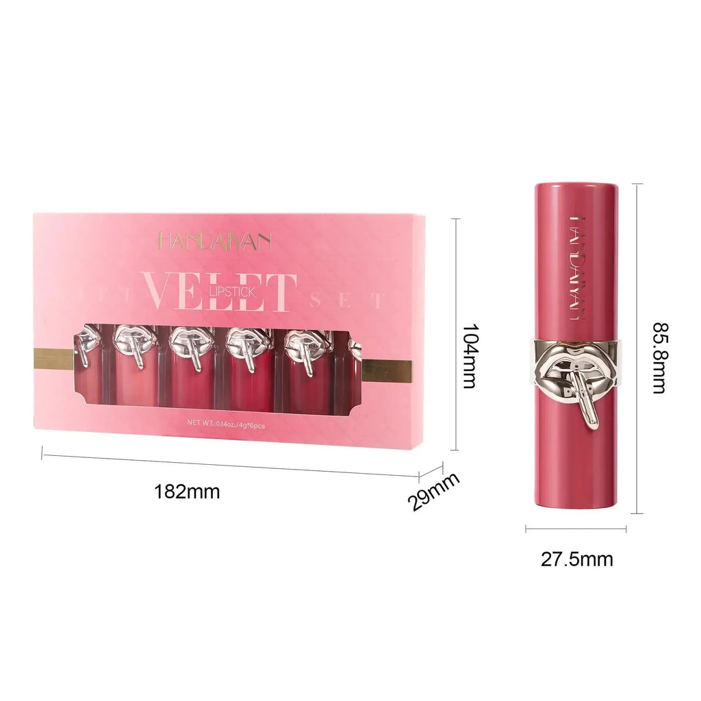 HANDAIYAN Velvet Matte Lipstick Set – 6 Shades, Long-Lasting Matte Lipstick Set HIP