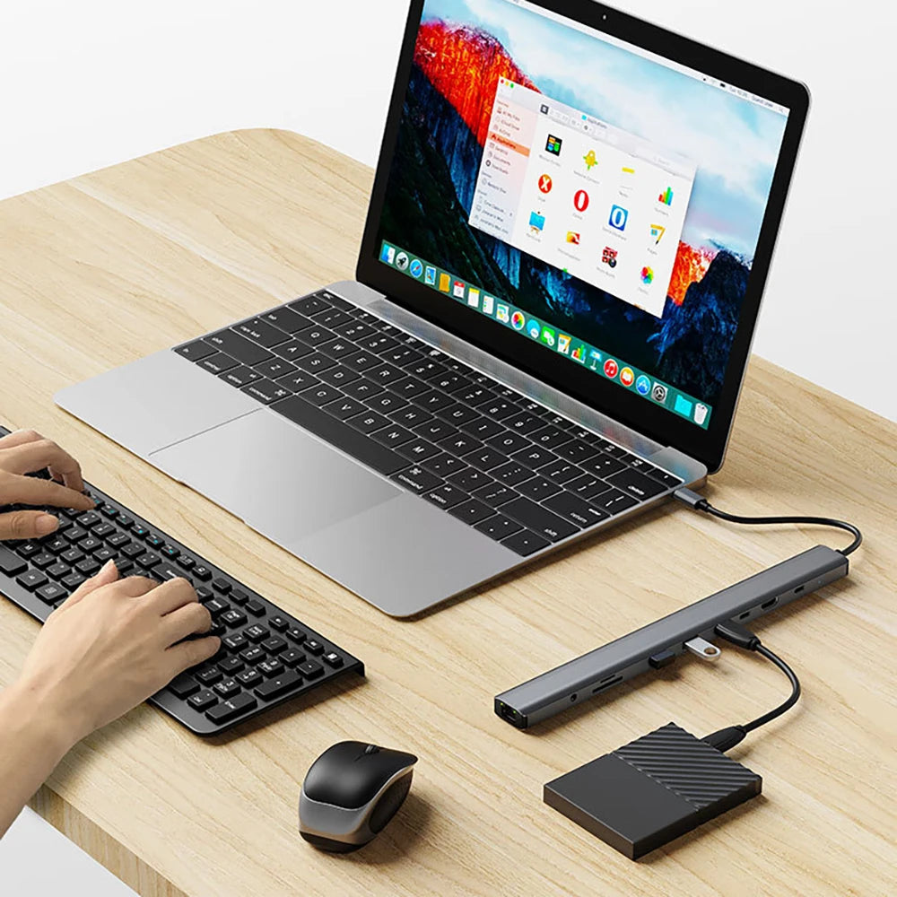 10-Port USB-C Hub & Laptop Stand – 4K HDMI, LAN, PD 100W USB-C Docking Hub HIP