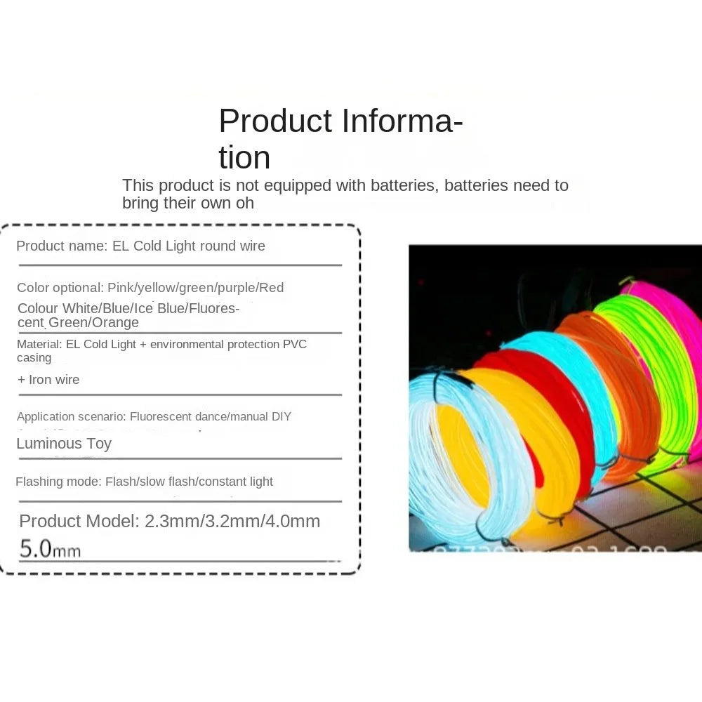 2M Flexible LED Neon EL Wire Glow Light – Waterproof Indoor/Outdoor LED Neon EL Wire HIP