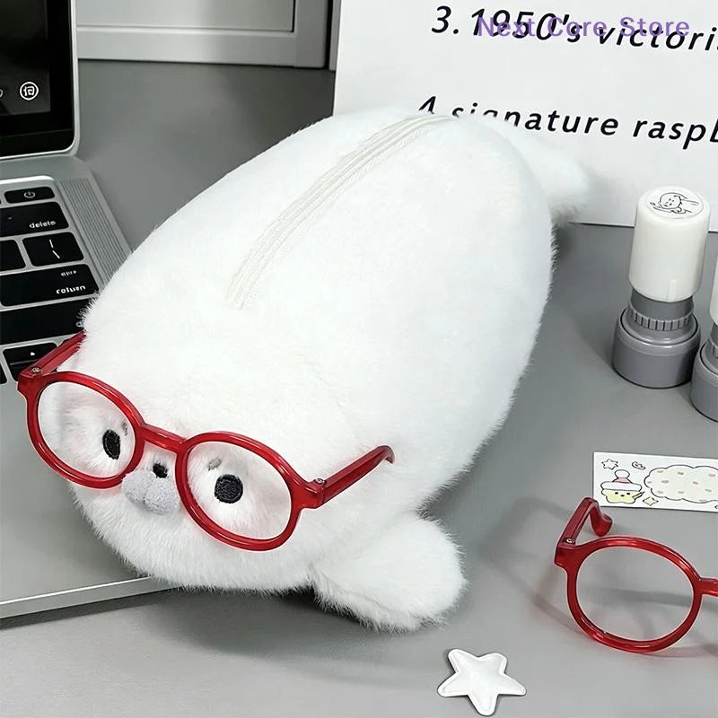 Cute Plush Seal Pencil Case – Large Capacity Stationery Bag Plush Pencil Case HIP