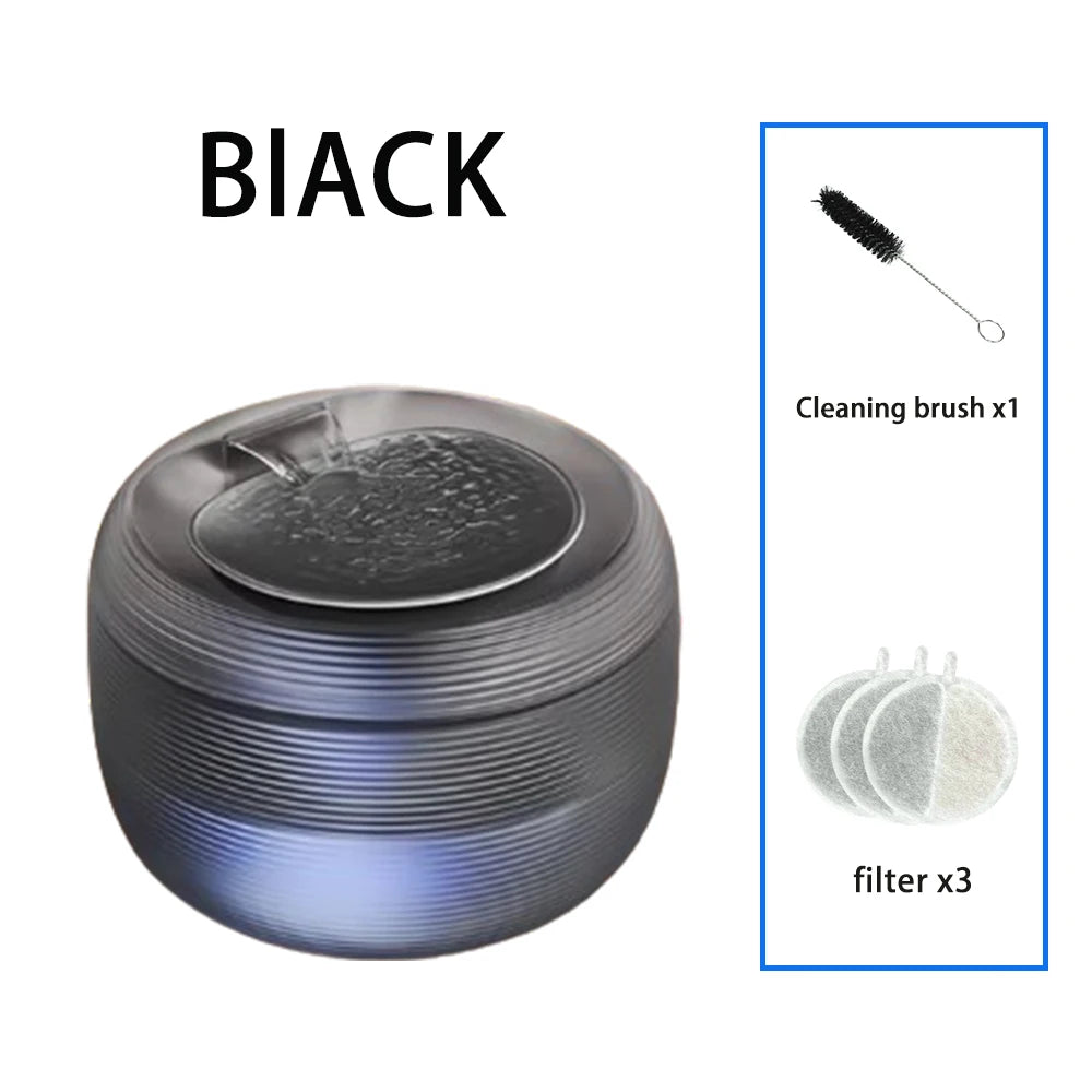 Smart Ultra Quiet Waterfall ﻿ 2.5L Cat Water Dispenser with Smart Pump Pet Water Fountain for Cats and Dogs Built-in LED Light HIP Black-3filter 2.5L