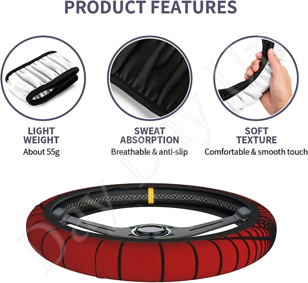 Red Spider Web Steering Wheel Cover – Universal 15 Inch Steering Wheel Cover HIP