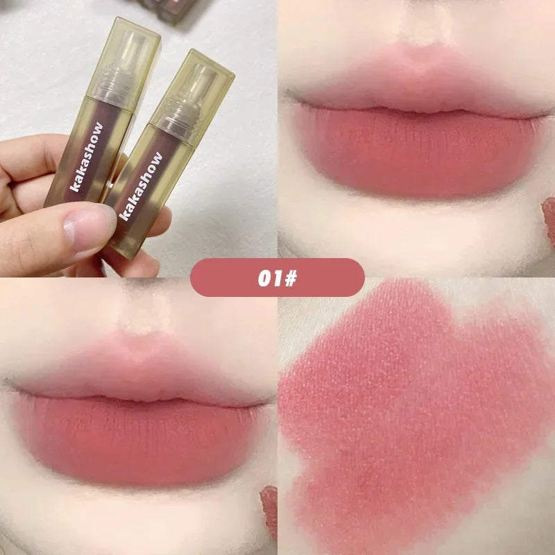 Brown Velvet Matte Lip Gloss Lasting Lip Mud Pigment Non-stick Cup Lip Gloss Waterproof Liquid Lipstick Korean Tinted Lips Stain HIP KAKASHOW-01