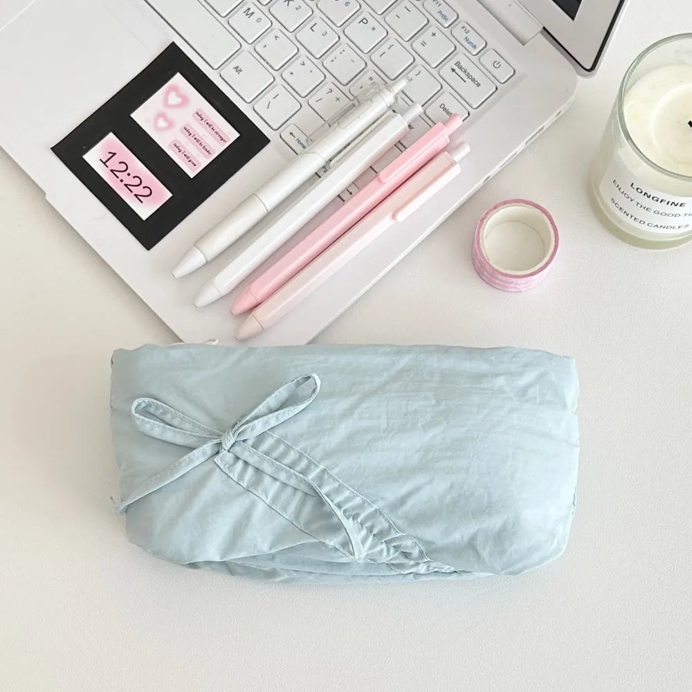 Large Capacity Bowknot Pencil Case – Cute Bow Stationery Pouch Pencil Case HIP blue