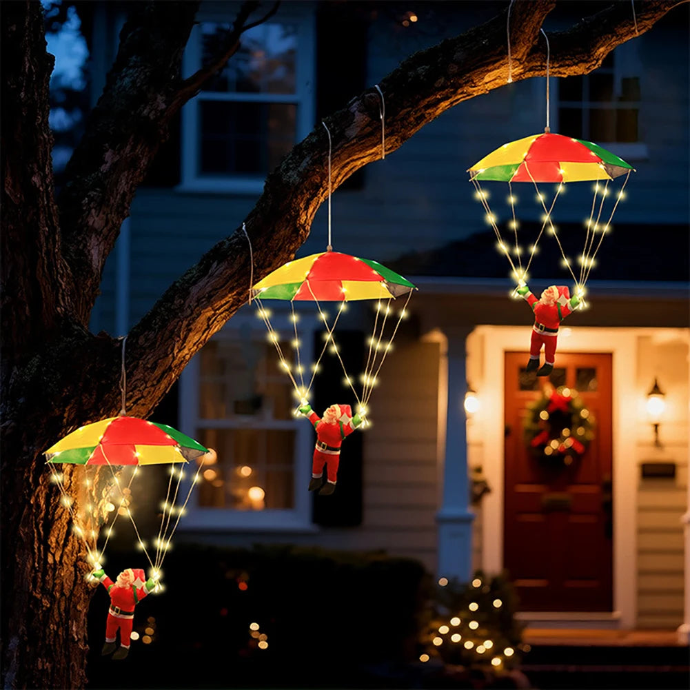 Magic Flying Parachuting Santa LED Lights USB/Battery/Solar Powered Funny Family Christmas Eve Decorations Ornament String Light HIP