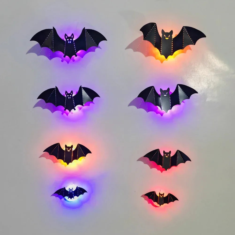 Universal Bat Wall Stickers with LED Night Light 8Pcs 3D Hollow-Out Glowing Bat Wall Sticker Halloween Party Festival Decoration HIP 01