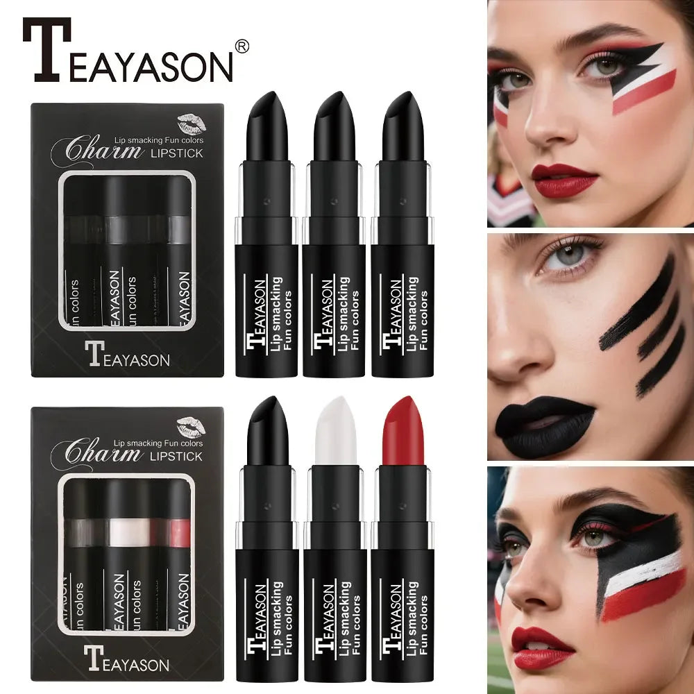 TEAYASON Velvet Matte Lipstick Set – Black, White & Red Matte Lipstick Set HIP