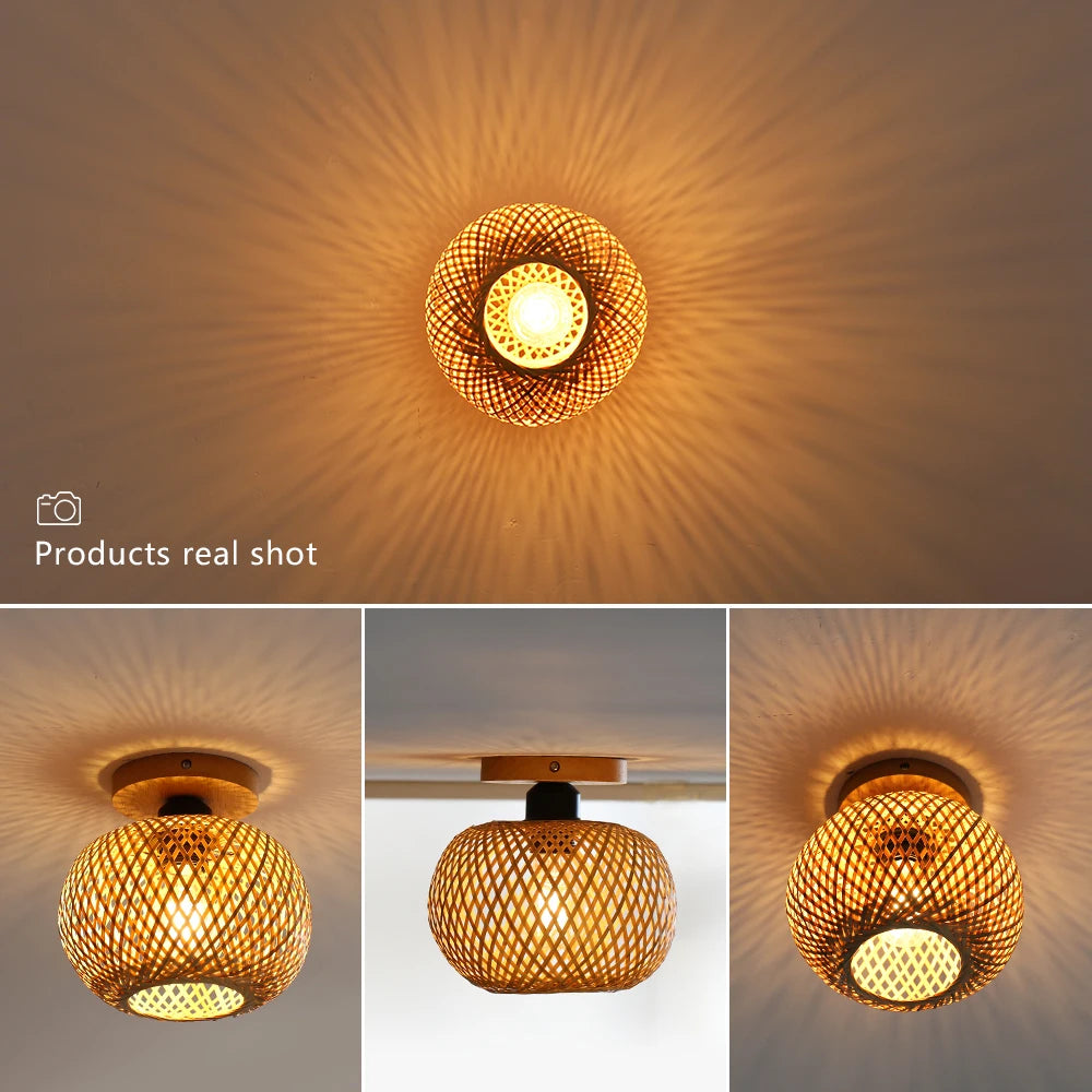 Retro Bamboo Woven Ceiling Light – E27 Decorative Lamp Bamboo Ceiling Light HIP
