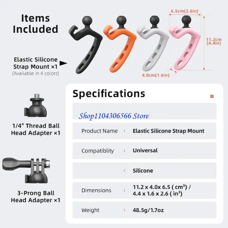Universal Action Camera Mount – 360° & 180° Shockproof Strap Action Camera Mount HIP