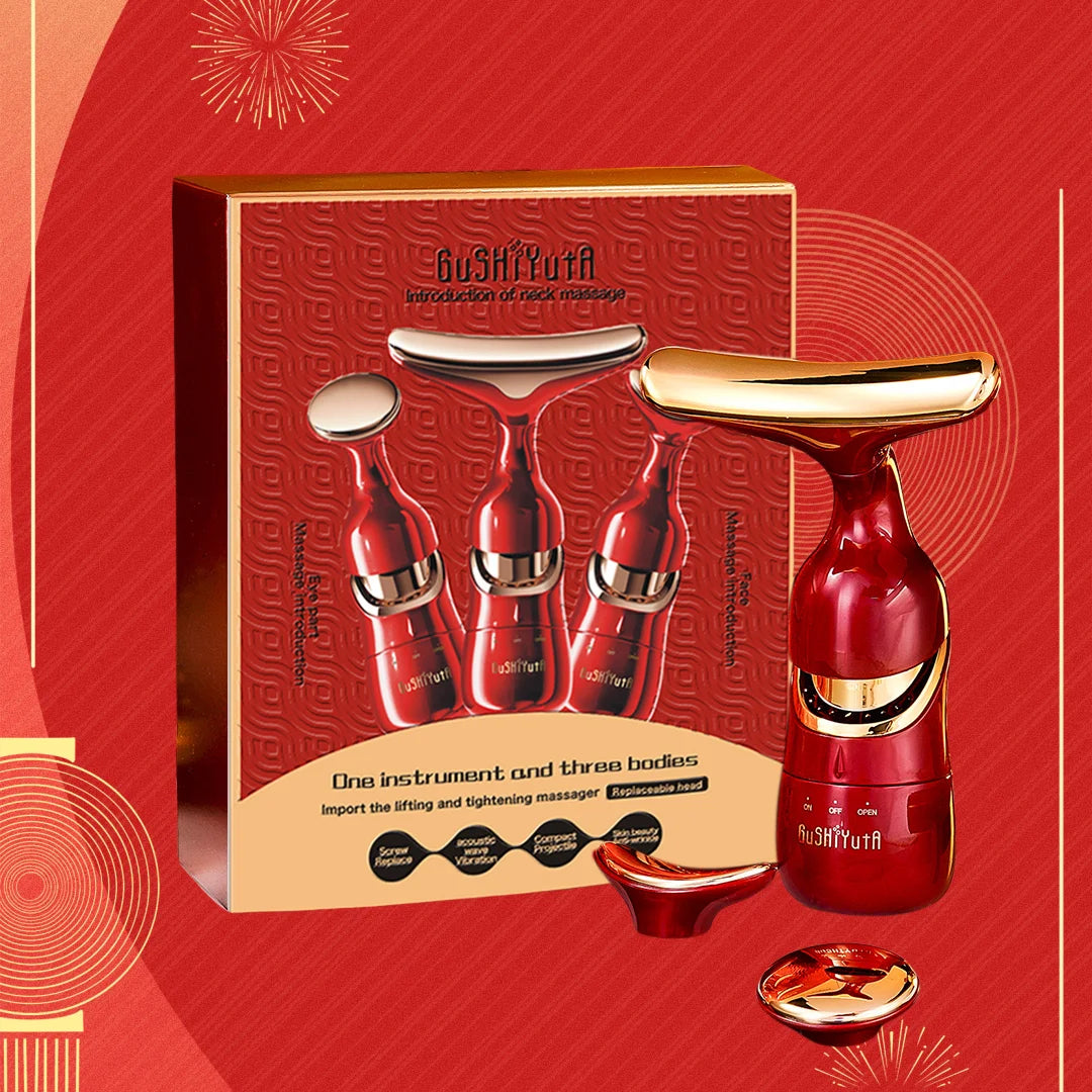 CAMMUO 3-in-1 Microcurrent Face Neck & Eye Massager Device Microcurrent Beauty Device HIP 3 and 1-RED