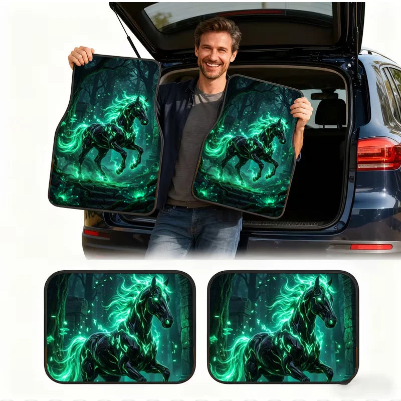 4-Pc Neon Green Horse Print Car Floor Mats – Universal Fit Car Floor Mats HIP