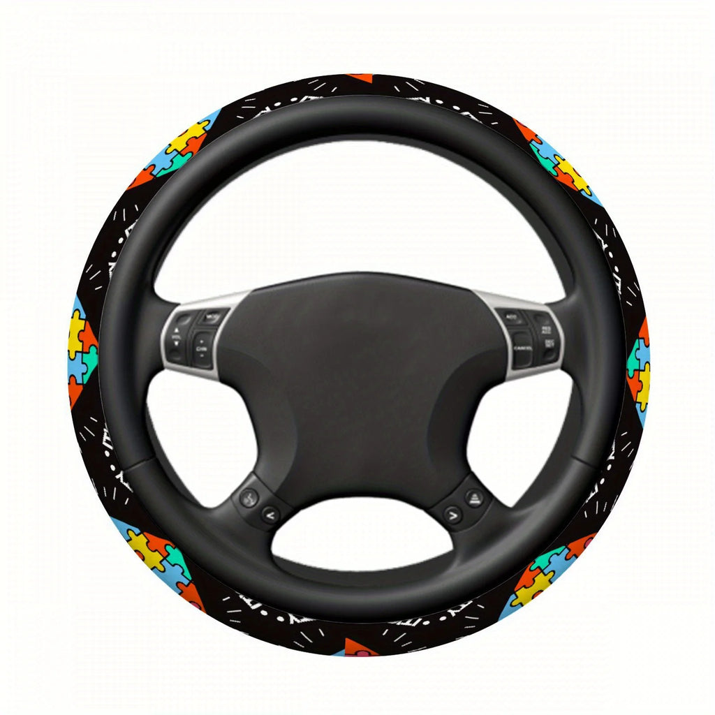 Colorful Puzzle Piece Steering Wheel Cover – Non-Slip Grip Steering Wheel Cover HIP