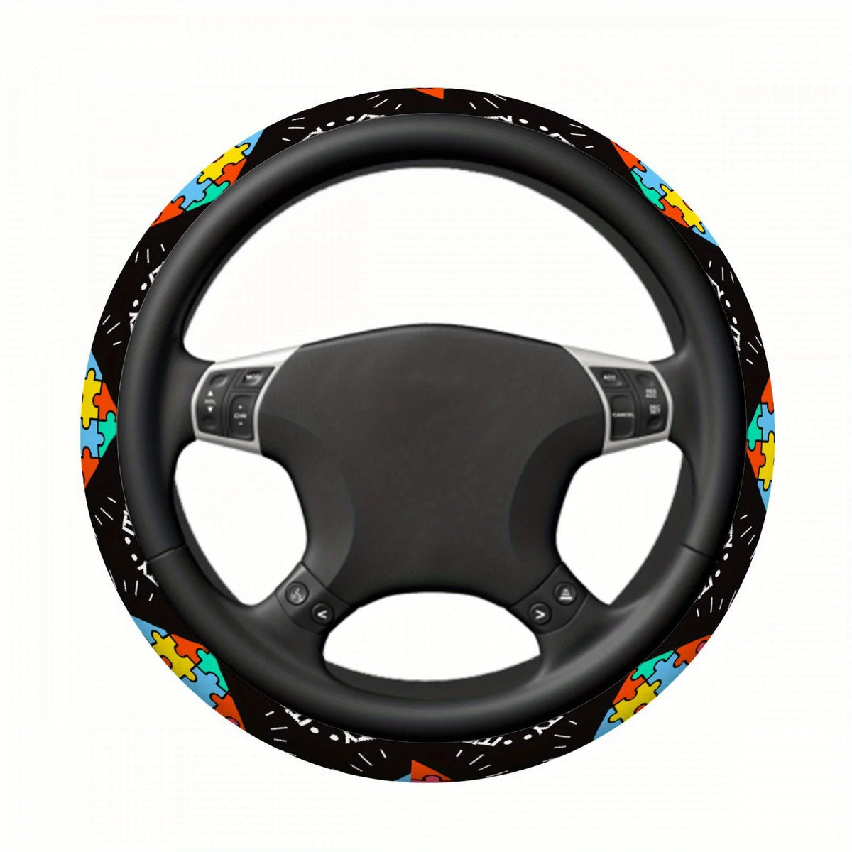 Colorful Puzzle Piece Steering Wheel Cover – Non-Slip Grip Steering Wheel Cover HIP