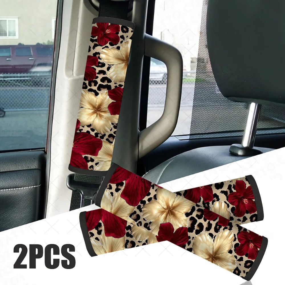 2-Pack Hibiscus Leopard Print Car Seat Belt Covers | HIP Seat Belt Cover HIP