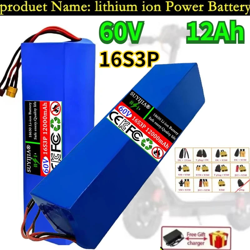 60V 12Ah 16S3P Lithium Battery Pack for E-Bike & Scooter Lithium Battery Pack HIP