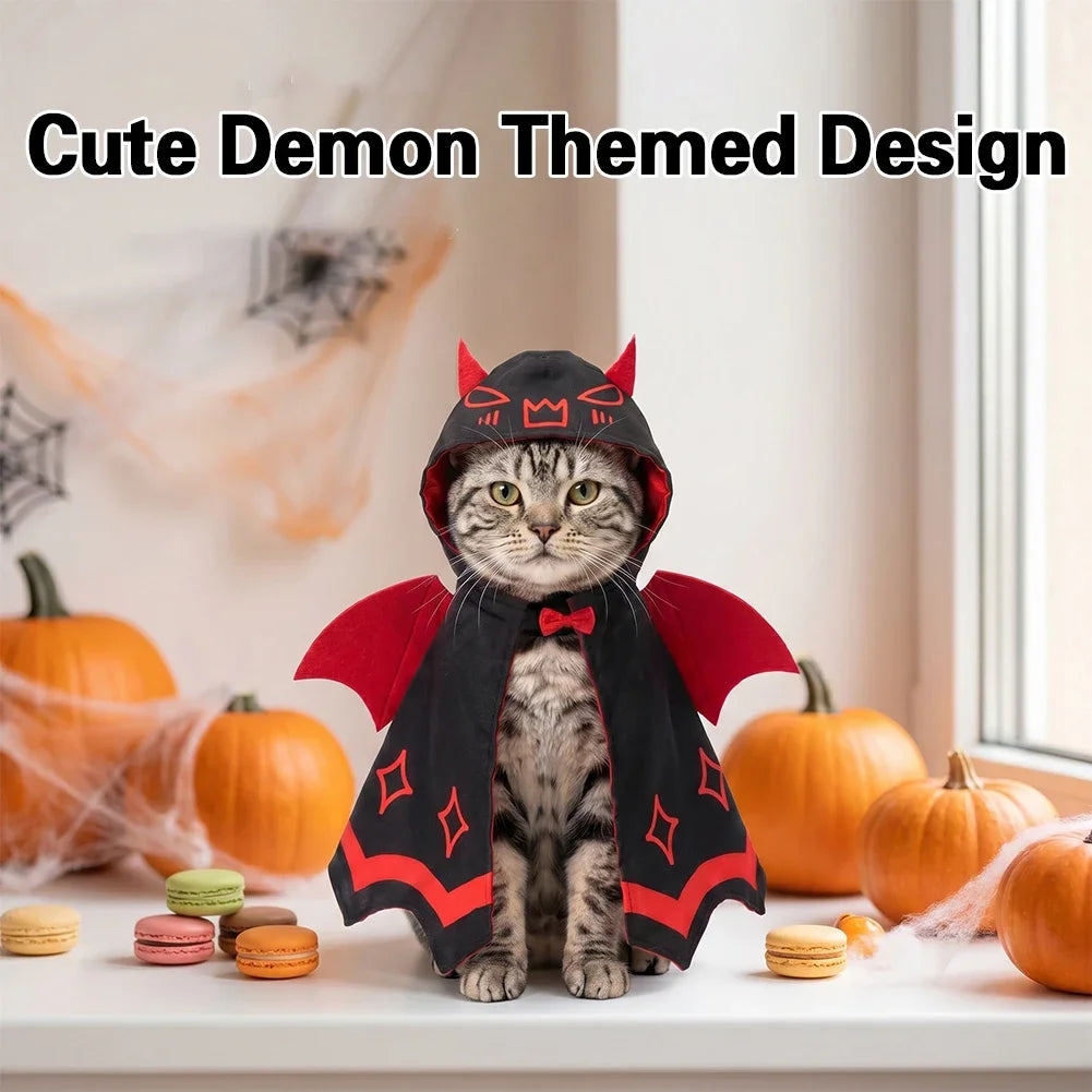 Adjustable Halloween Cat Devil Bat Cloak with Bow Tie Double Satin Red Wing Devil Pet Cape Dark Style Skin-friendly HIP
