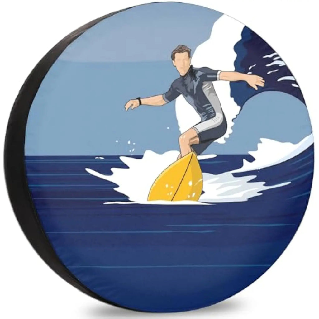 Surfer Wave Spare Tire Cover – Polyester Wheel Protector Spare Tire Cover HIP Acquiesce 16 in