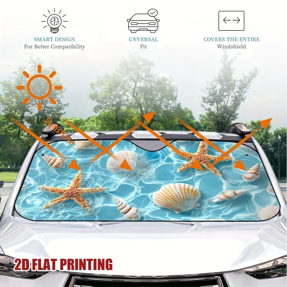 Ocean Beach Car Windshield Sunshade – Seashell Starfish Car Windshield Sunshade HIP