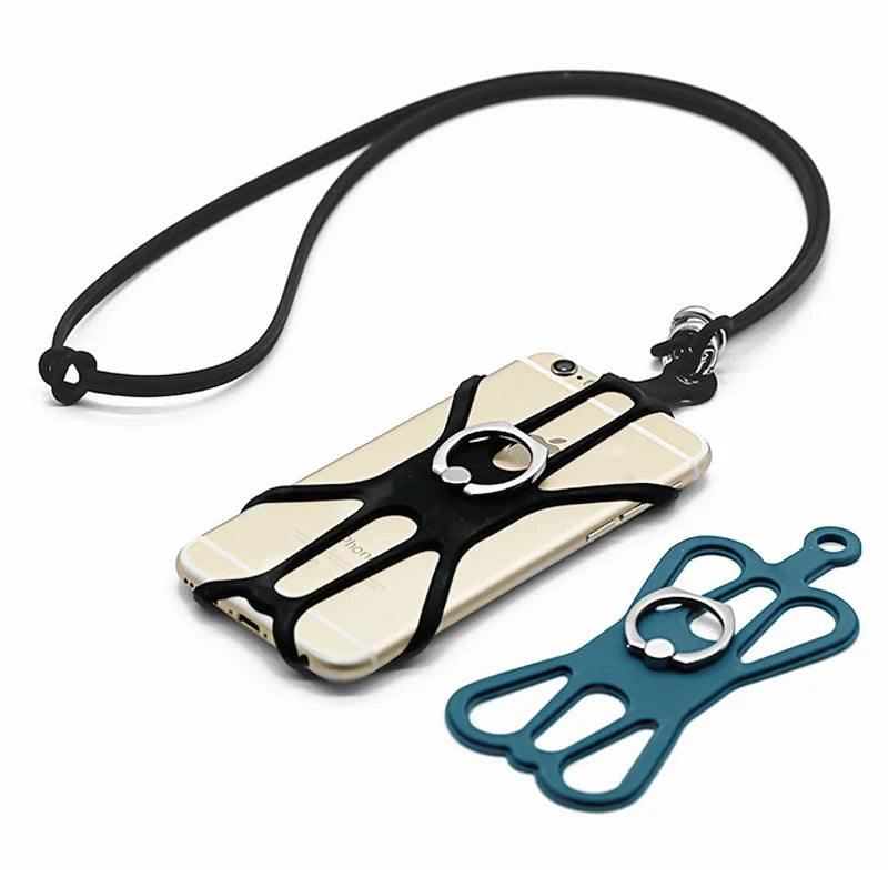 Silicone Phone Neck Strap & 360° Rotatable Ring Stand Phone Neck Lanyard HIP