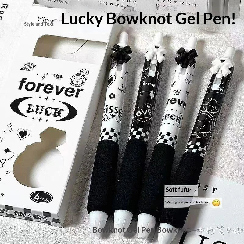 4-Pack Bow Press Gel Pens – 0.5mm Cartoon Quick-Dry Ink Cartoon Gel Pen Set HIP A4