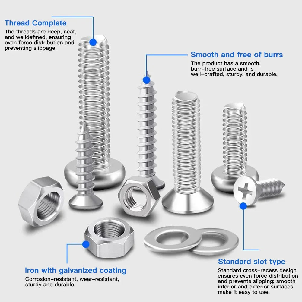 Multi Style Screw Nut Bolt Combination Kit M3/M4/M5/M6 Hardware Kit for Metal Plastic Wood Repair Furniture Withorganizer Box HIP
