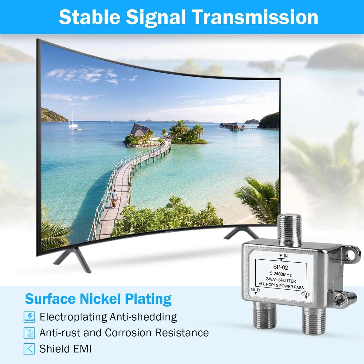 2-Way Coaxial Cable Splitter RG6 5-2400MHz HDTV Satellite Coaxial Cable Splitter HIP